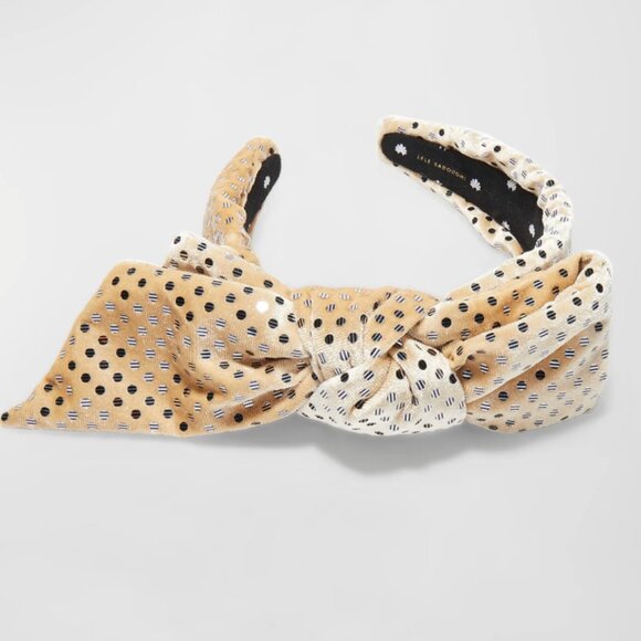 old honey Dear episode カチューシャ Lele Sadoughi Holly Dotted Velvet Headband in Honey Gold $85